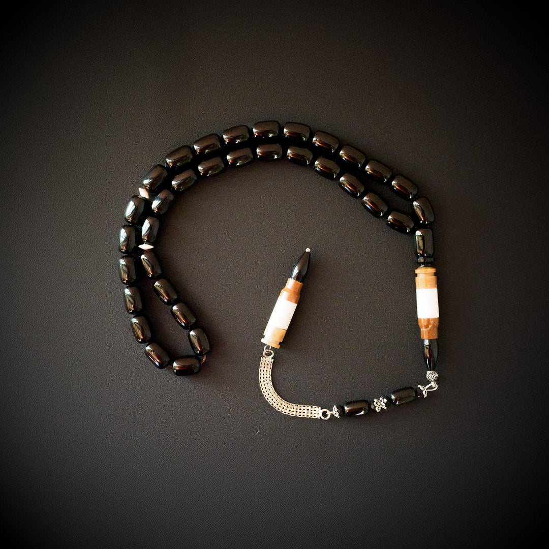 Custom Cast Black Rod-Cut Amber Silver Tasbeeh – Kuka-Combined Imam Bead – WATE042