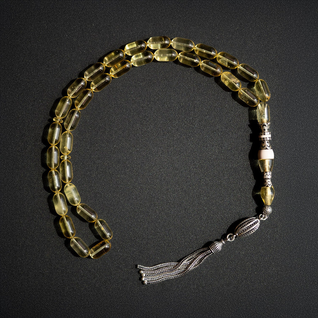 Sekîne - Rock Amber Tasbeeh (Silver Engraved Imam Bead) - WATE031