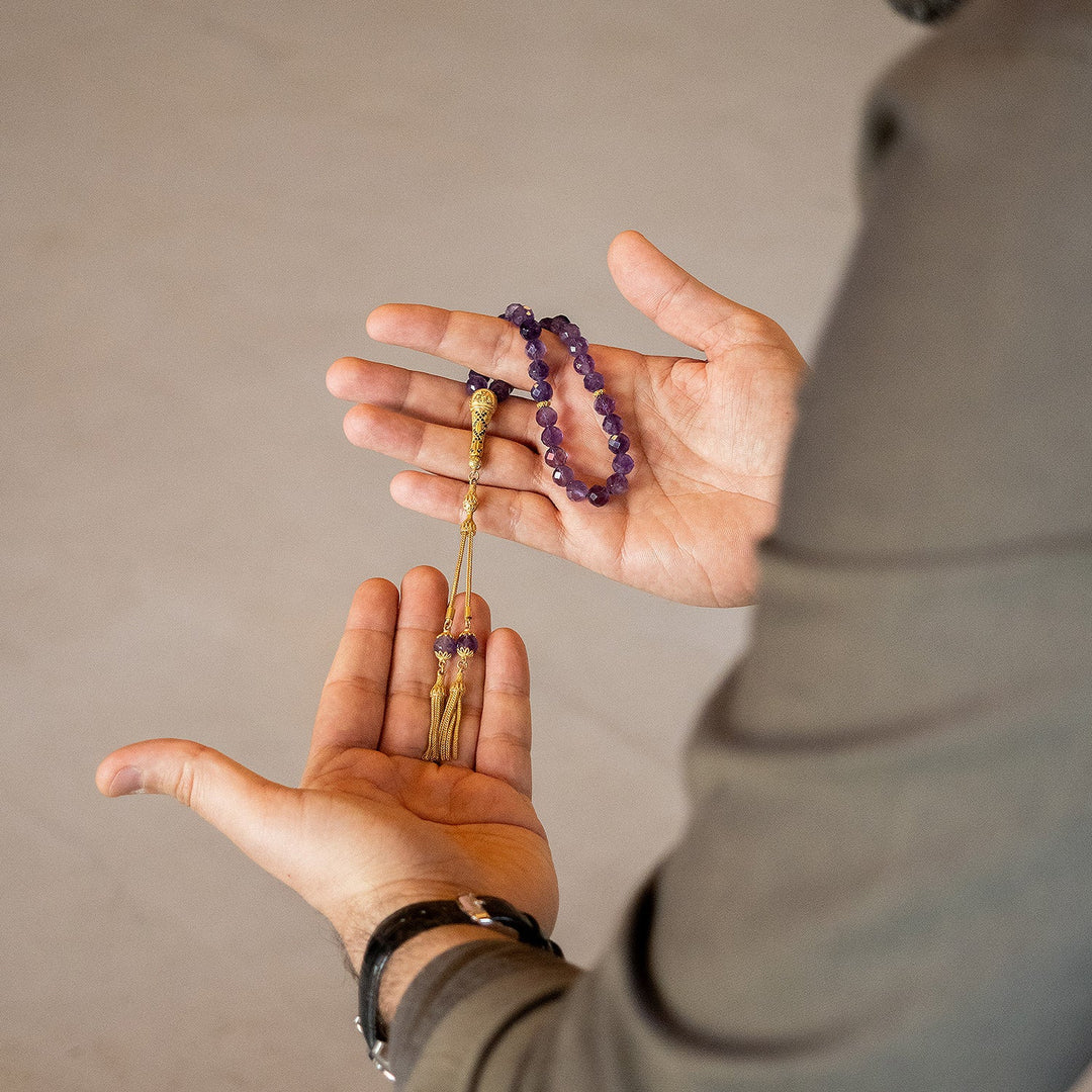 Amethyst Stone Tasbeeh (Silver Imam Bead and Tassel) - WATE008