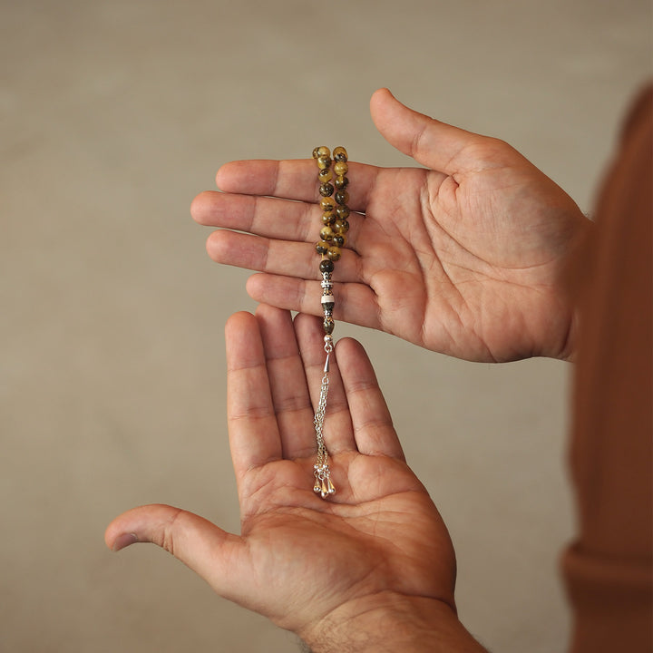 Işık - Amber Tasbeeh (Silver Engraved Imam Bead) - WATE032