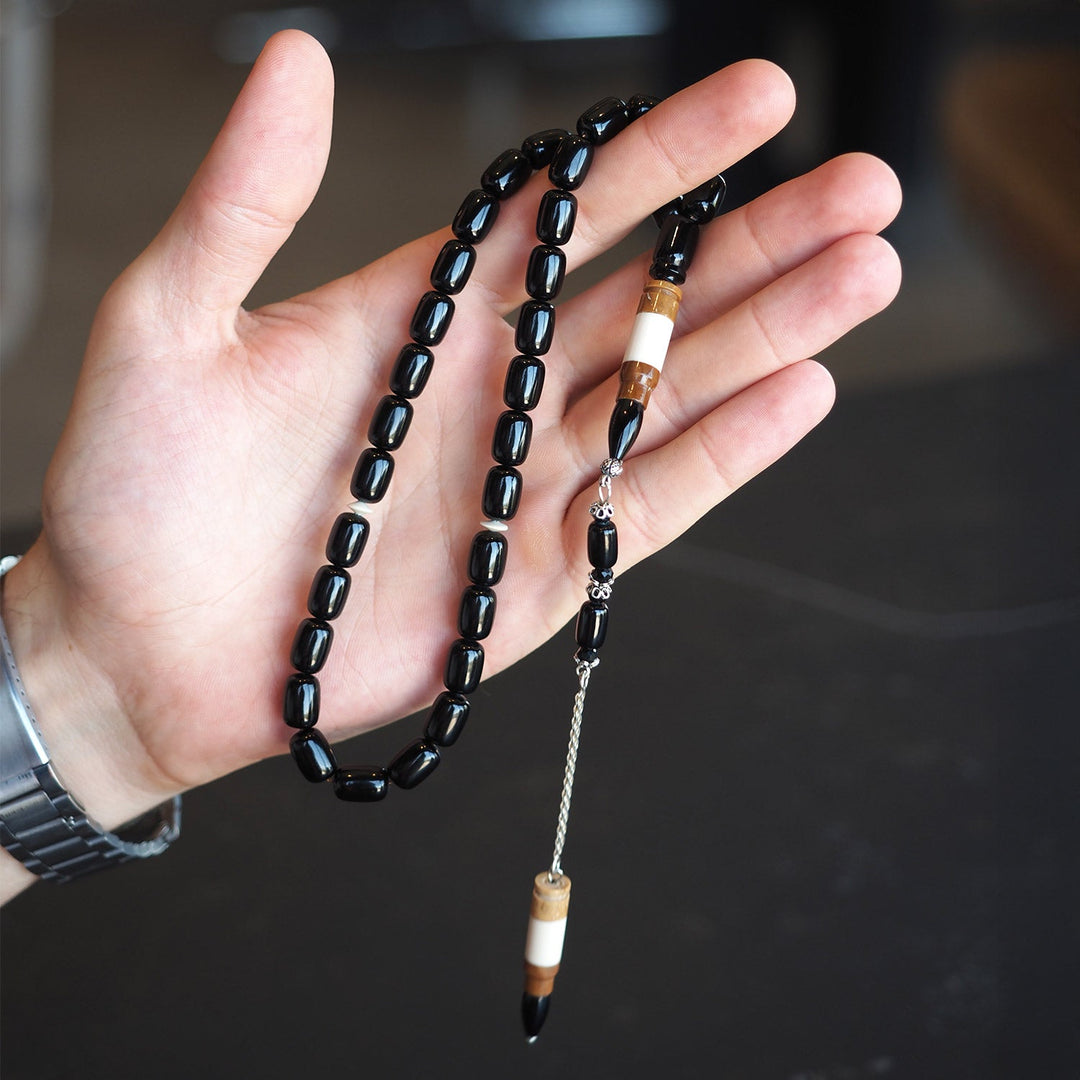 Custom Cast Black Rod-Cut Amber Silver Tasbeeh – Kuka-Combined Imam Bead – WATE042
