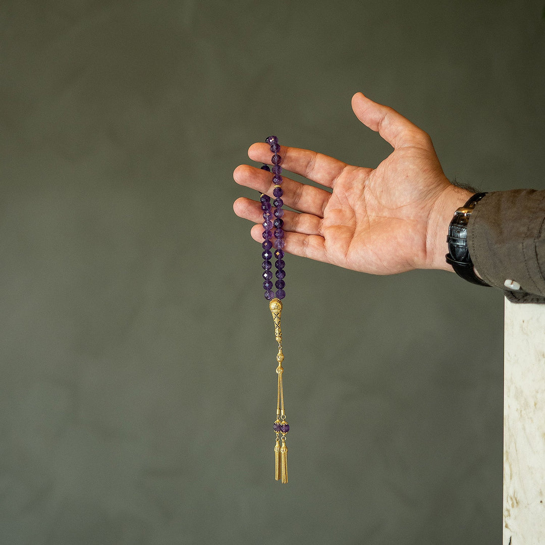 Amethyst Stone Tasbeeh (Silver Imam Bead and Tassel) - WATE008