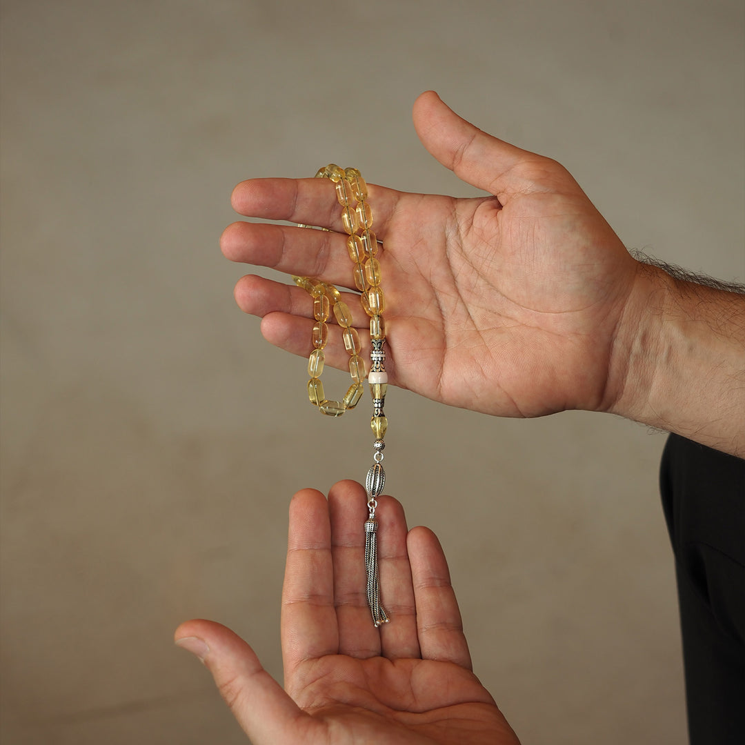 Sekîne - Rock Amber Tasbeeh (Silver Engraved Imam Bead) - WATE031