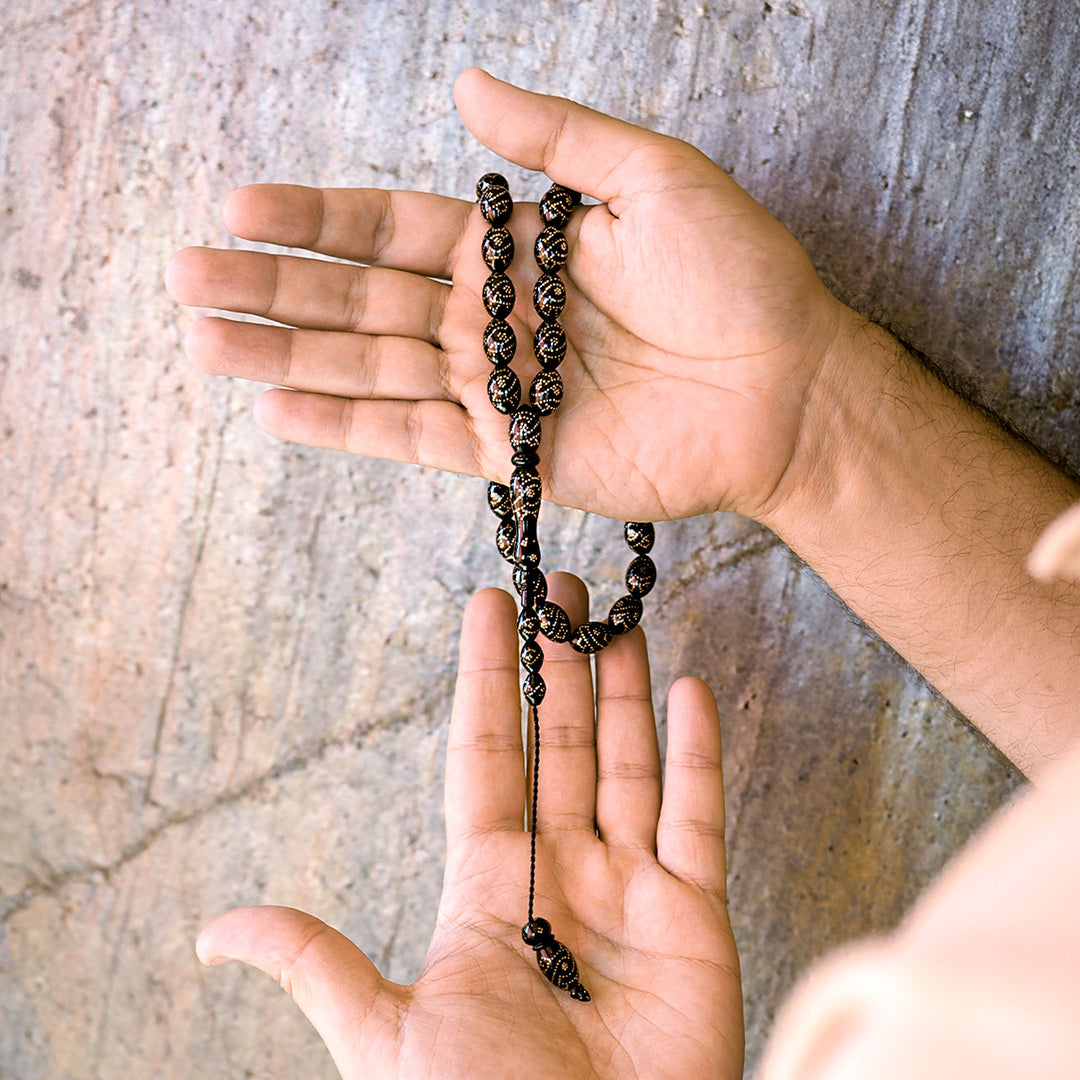 Mastercrafted Silver-Inlaid Kuka Tree Tasbeeh (Black Tone) – WATD079