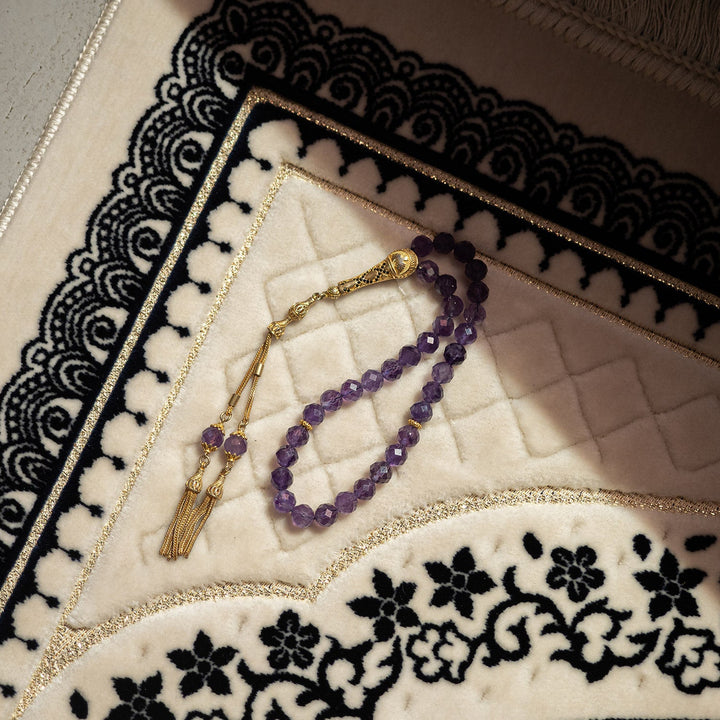 Amethyst Stone Tasbeeh (Silver Imam Bead and Tassel) - WATE008