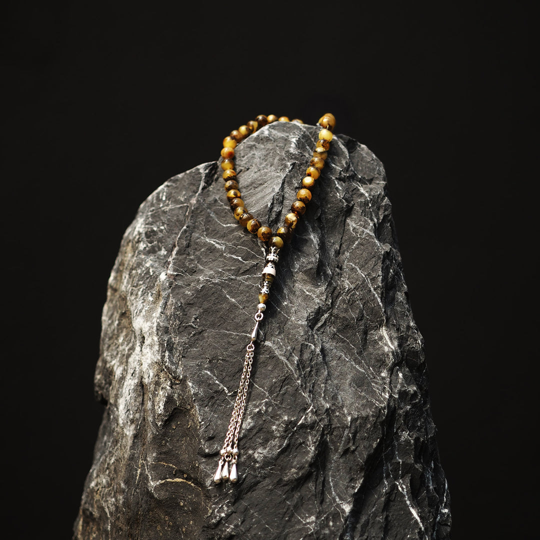 Işık - Amber Tasbeeh (Silver Engraved Imam Bead) - WATE032