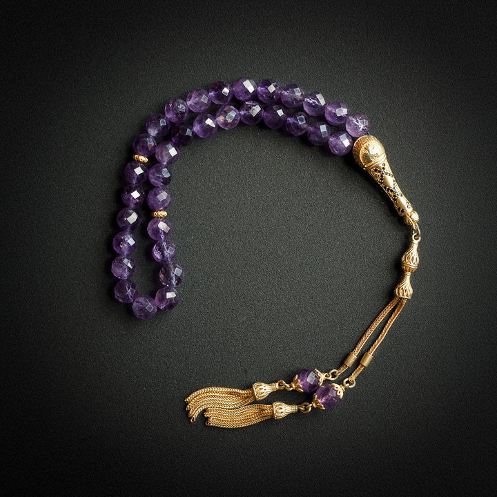 Amethyst Stone Tasbeeh (Silver Imam Bead and Tassel) - WATE008