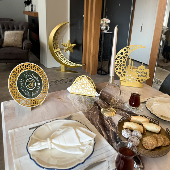 Metal Tabletop Decor with "Ramadan Mubarak" Inscription - WAMH191