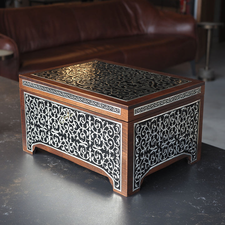 Silver Inlaid Wooden Chest – WAP017