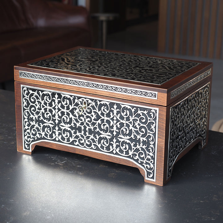 Silver Inlaid Wooden Chest – WAP017