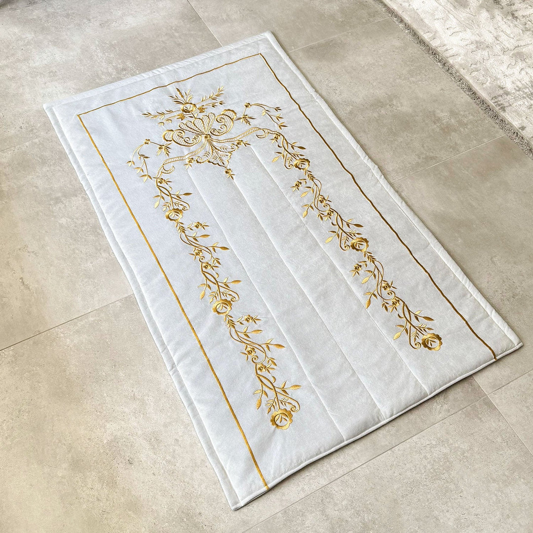 Cream Velvet Islamic Prayer Rug with Gold Embroidery – WAS014
