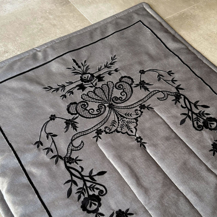 Gray Velvet Islamic Prayer Rug with Black Embroidery – WAS016