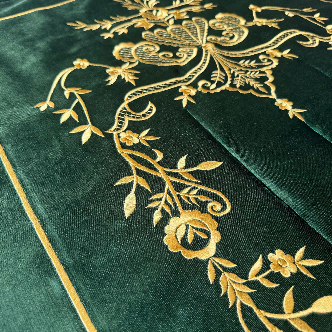 Green Velvet Islamic Prayer Rug with Gold Embroidery – WAS017