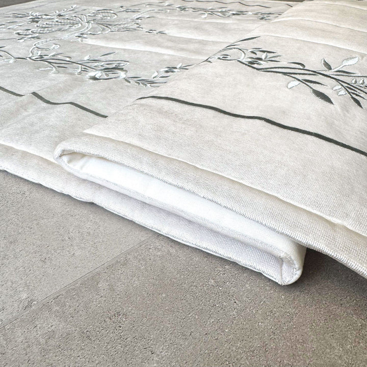Cream Velvet Islamic Prayer Rug with Silver Embroidery – WAS018
