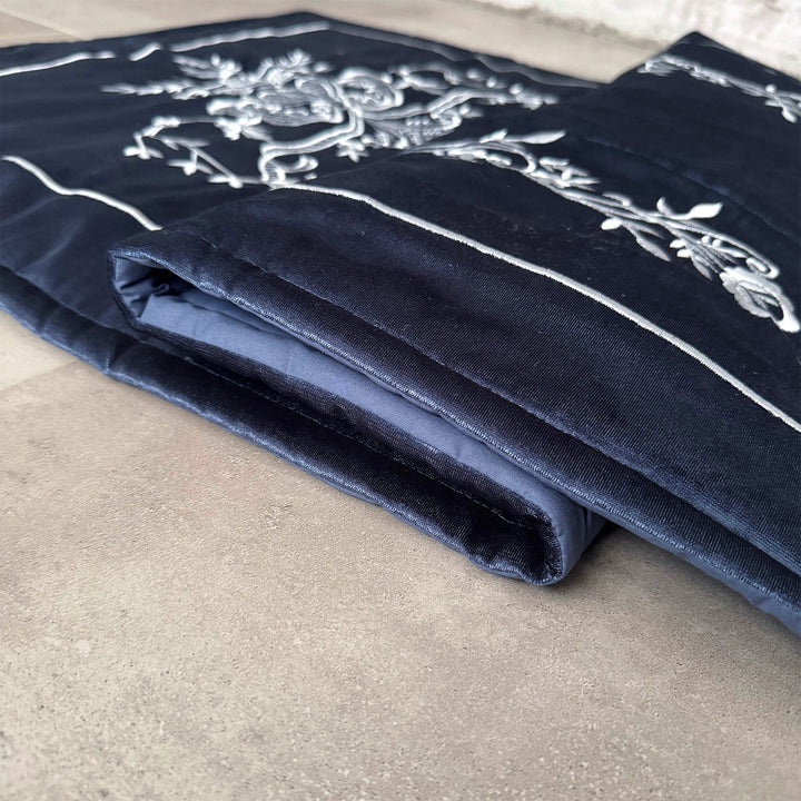 Navy Velvet Islamic Prayer Rug with Silver Embroidery – WAS020