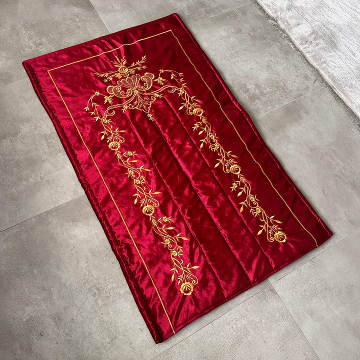 Burgundy Velvet Islamic Prayer Rug with Gold Embroidery – WAS021