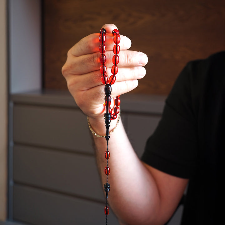 Handcrafted Pressed Fire Amber Tasbeeh – WATD007