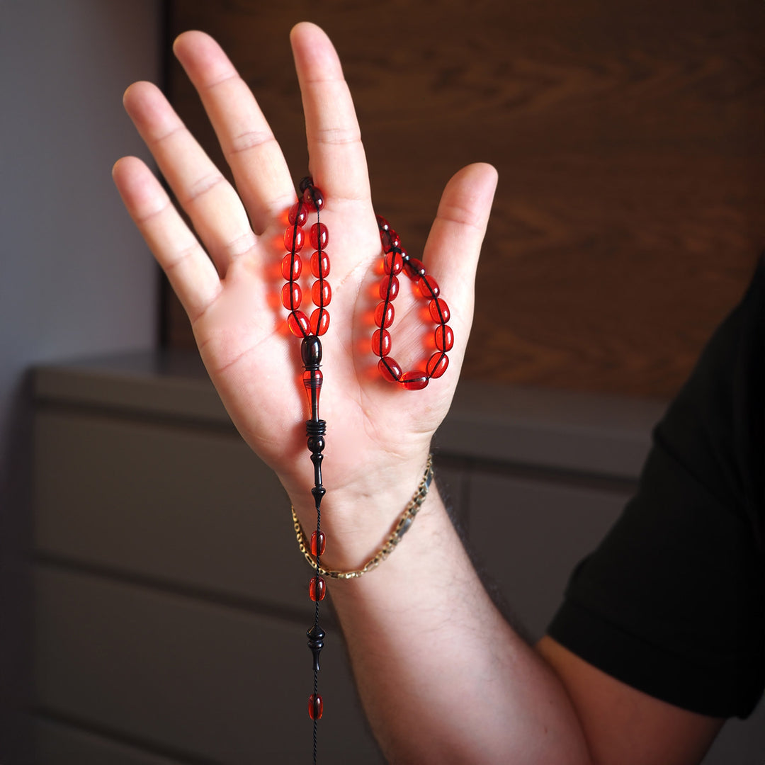 Handcrafted Pressed Fire Amber Tasbeeh – WATD007