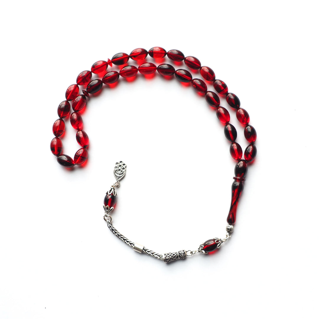 Handcrafted Pressed Fire Amber Tasbeeh Silver Tassel – WATD112