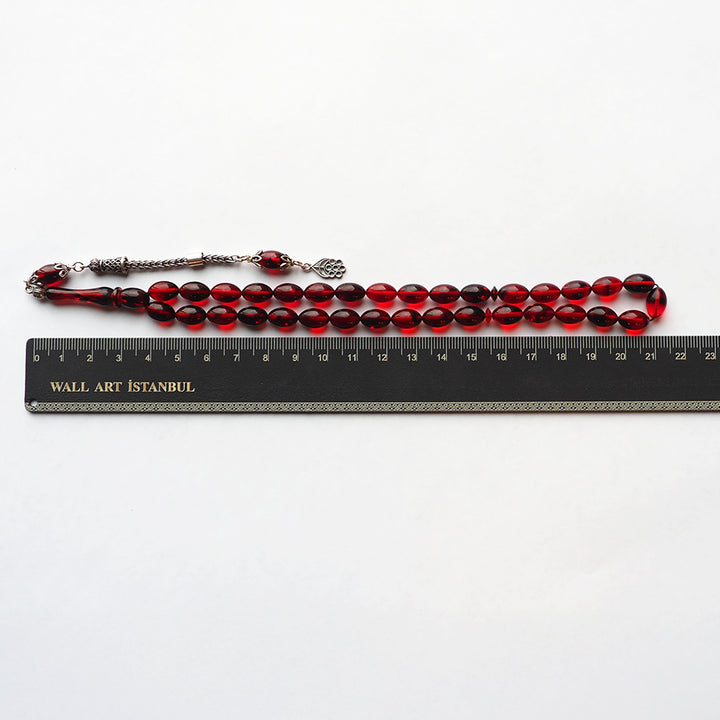 Handcrafted Pressed Fire Amber Tasbeeh Silver Tassel – WATD112