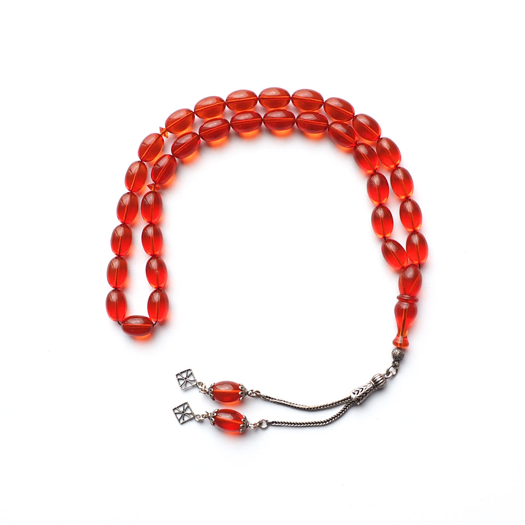 Handcrafted Pressed Fire Amber Tasbeeh Silver Tassel – WATD113