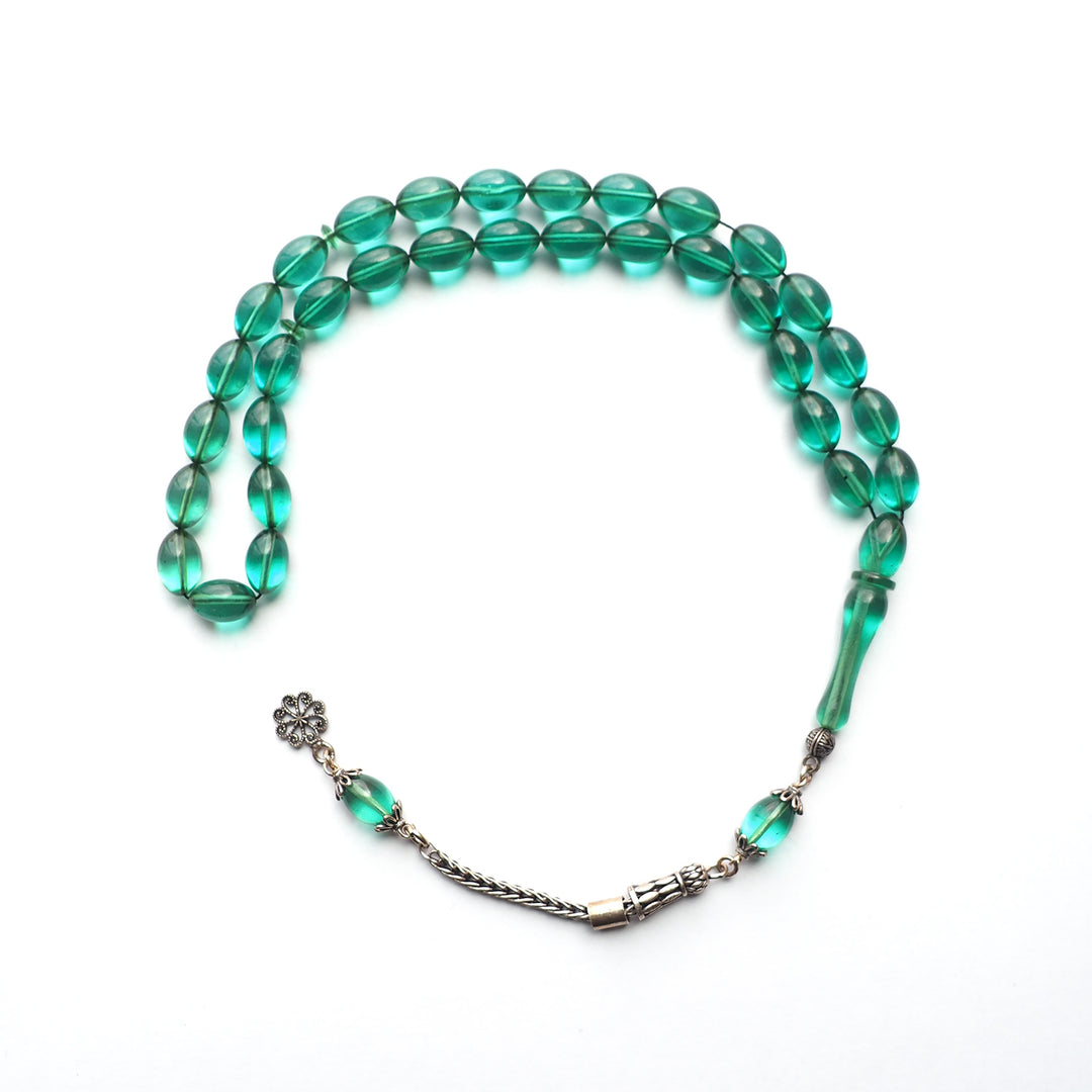 Handcrafted Pressed Fire Amber Tasbeeh Silver Tassel – WATD114