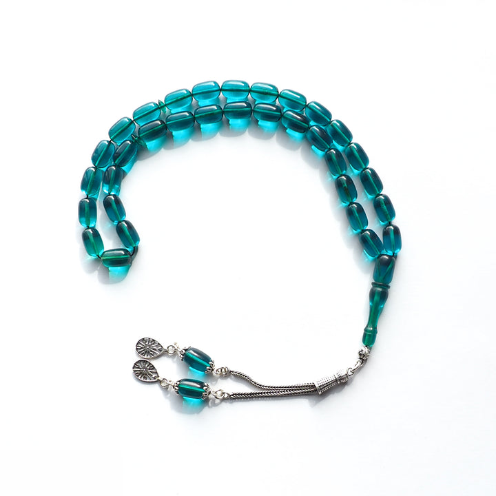 Handcrafted Pressed Fire Amber Tasbeeh Silver Tassel – WATD115