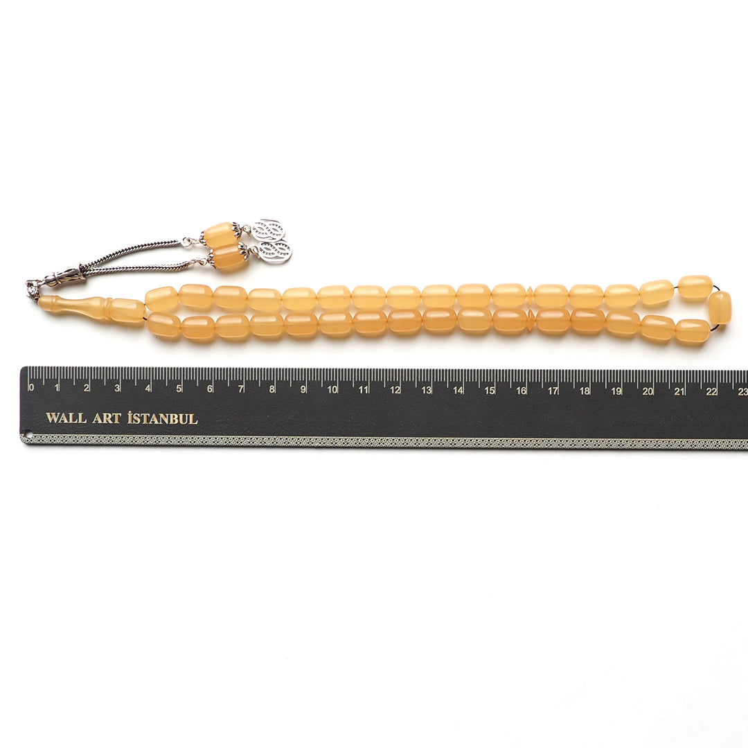 Handcrafted Pressed Fire Amber Tasbeeh Silver Tassel – WATD119