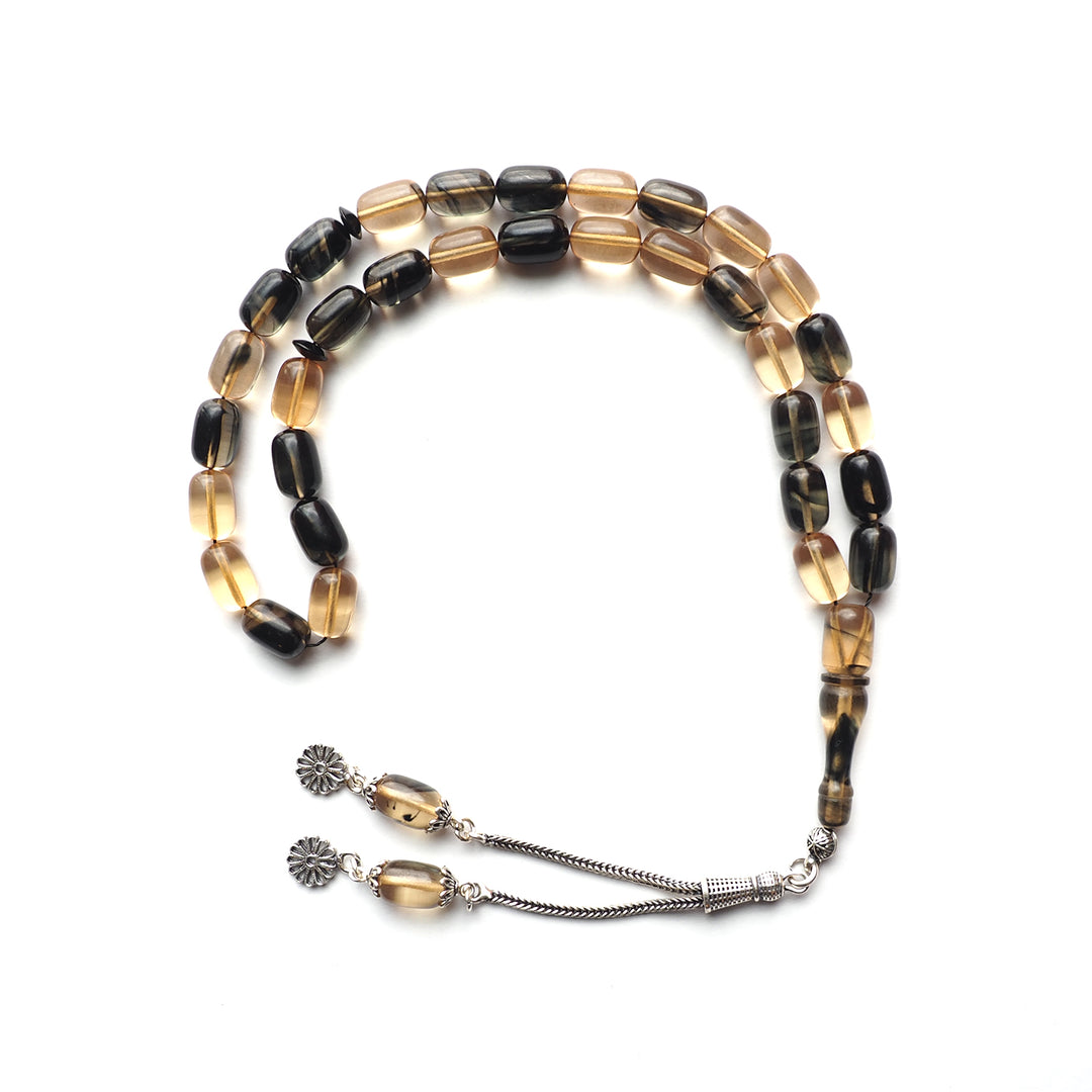 Handcrafted Pressed Fire Amber Tasbeeh Silver Tassel – WATD121