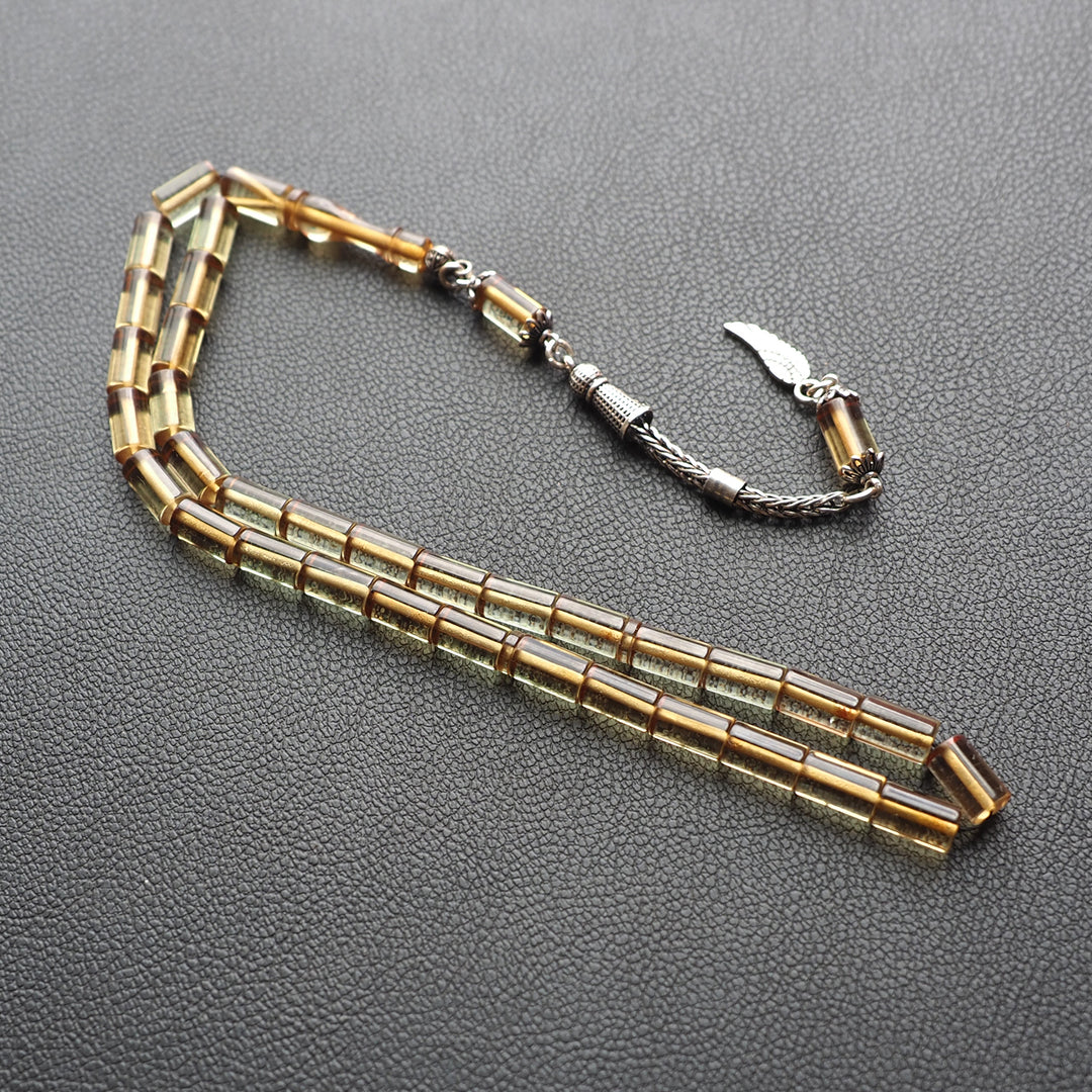 Handcrafted Pressed Fire Amber Tasbeeh Silver Tassel – WATD124