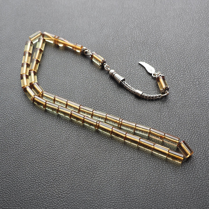 Handcrafted Pressed Fire Amber Tasbeeh Silver Tassel – WATD124