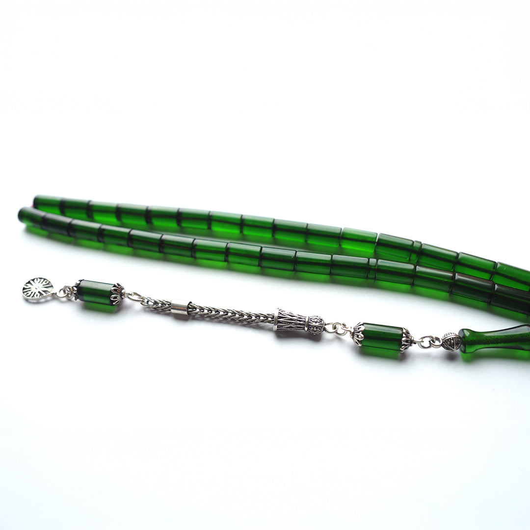 Handcrafted Pressed Fire Amber Tasbeeh Silver Tassel – WATD125