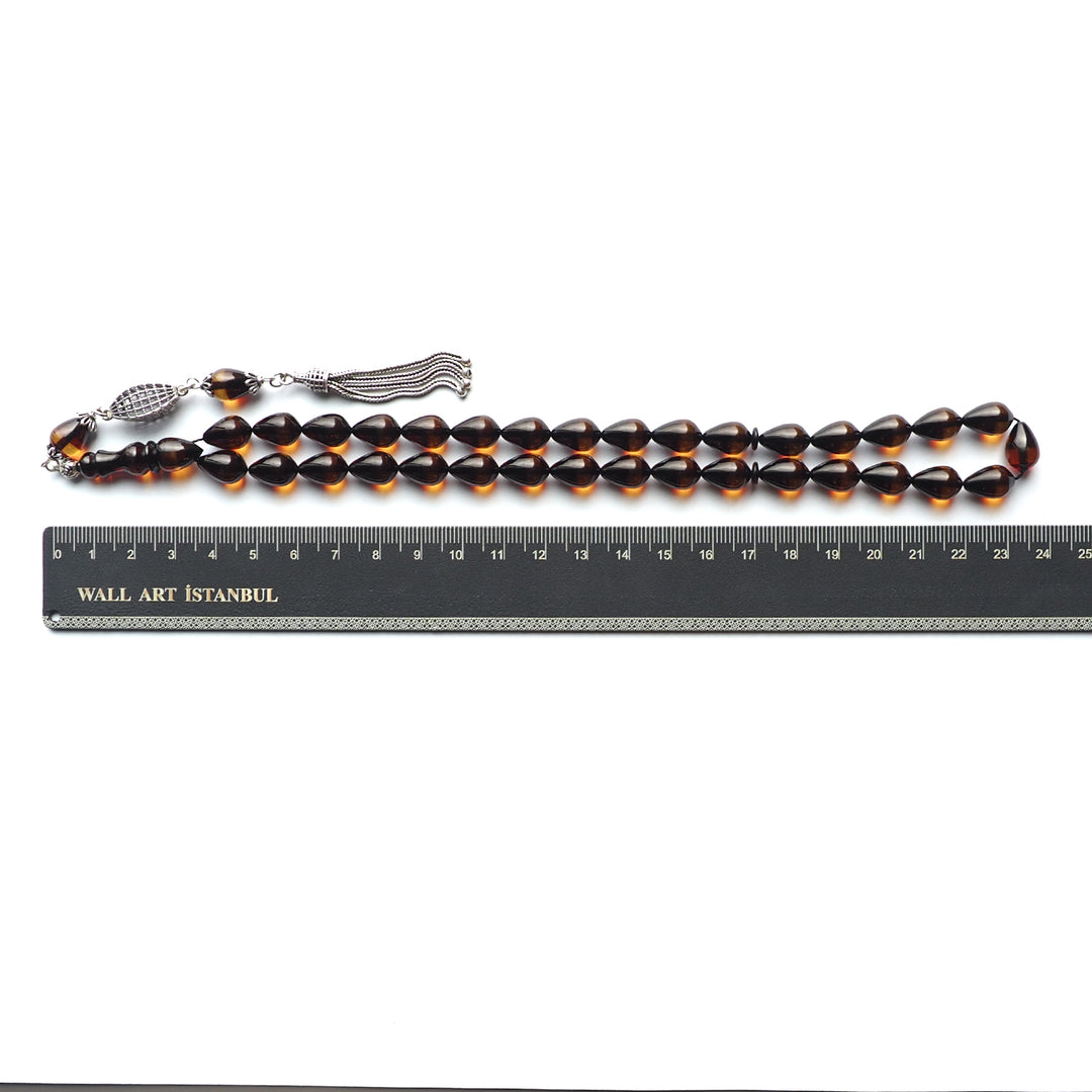 Handcrafted Graded Pressed Fire Amber Tasbeeh Silver Tassel – WATD127