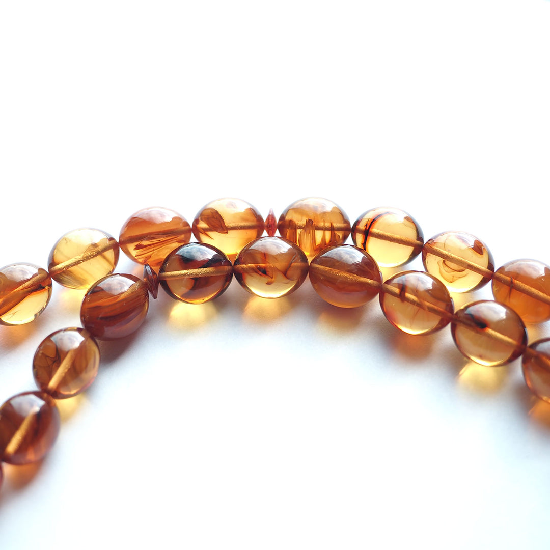 Pressed Fire Amber Tasbeeh – Vase Model with Barrel-Cut Beads – WATD144