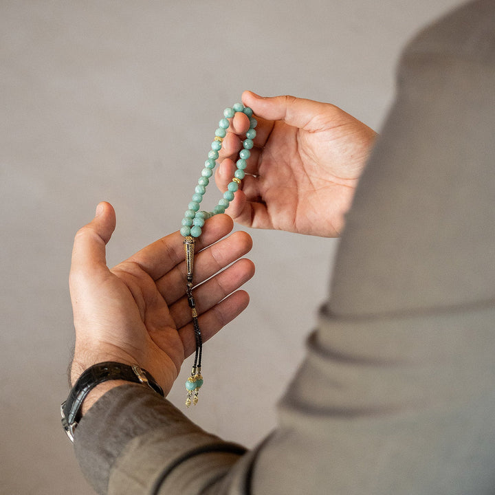 Amazonite Stone Tasbeeh (Silver Imam Bead and Tassel) - WATE004