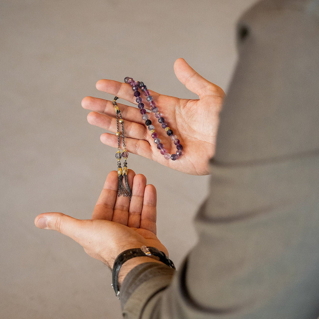 Fluorite Stone Tasbeeh (Silver Imam Bead and Tassel) - WATE007