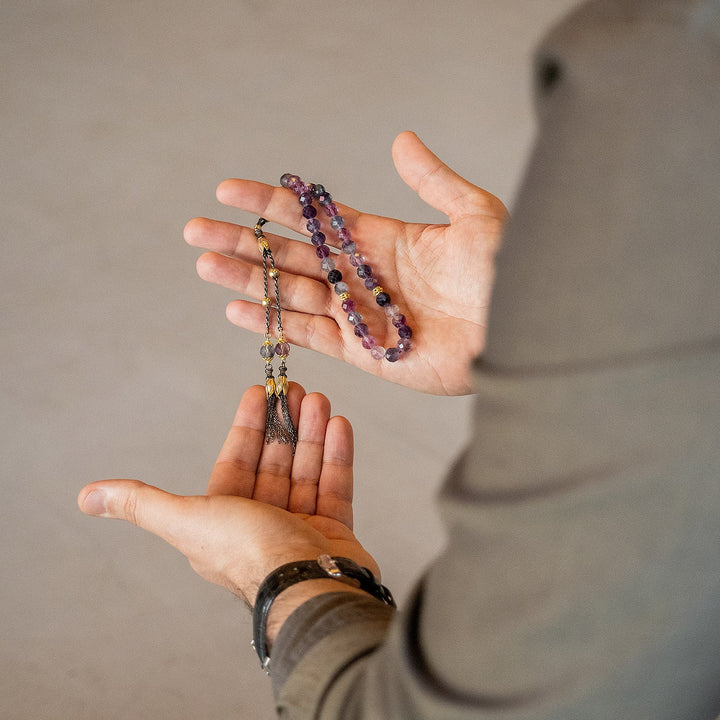 Fluorite Stone Tasbeeh (Silver Imam Bead and Tassel) - WATE007