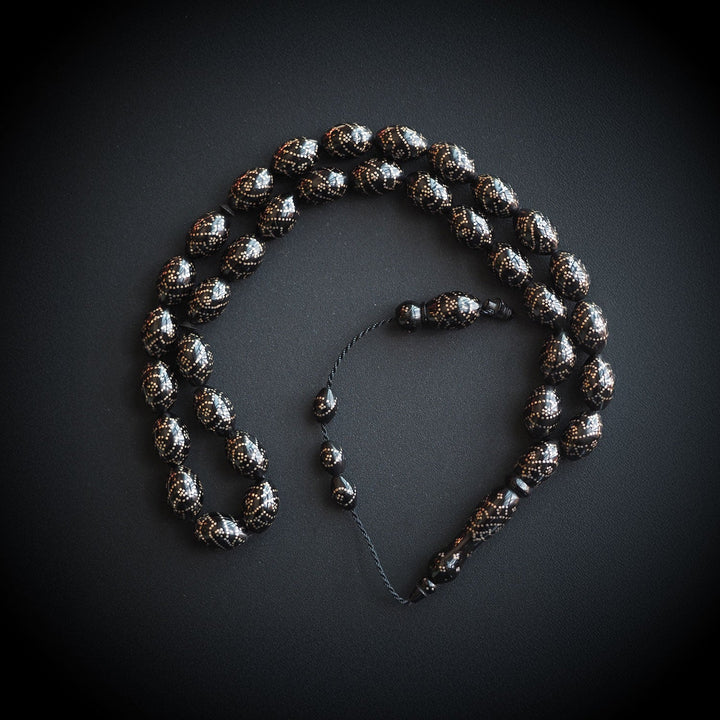 Mastercrafted Silver-Inlaid Kuka Tree Tasbeeh (Black Tone) – WATD079