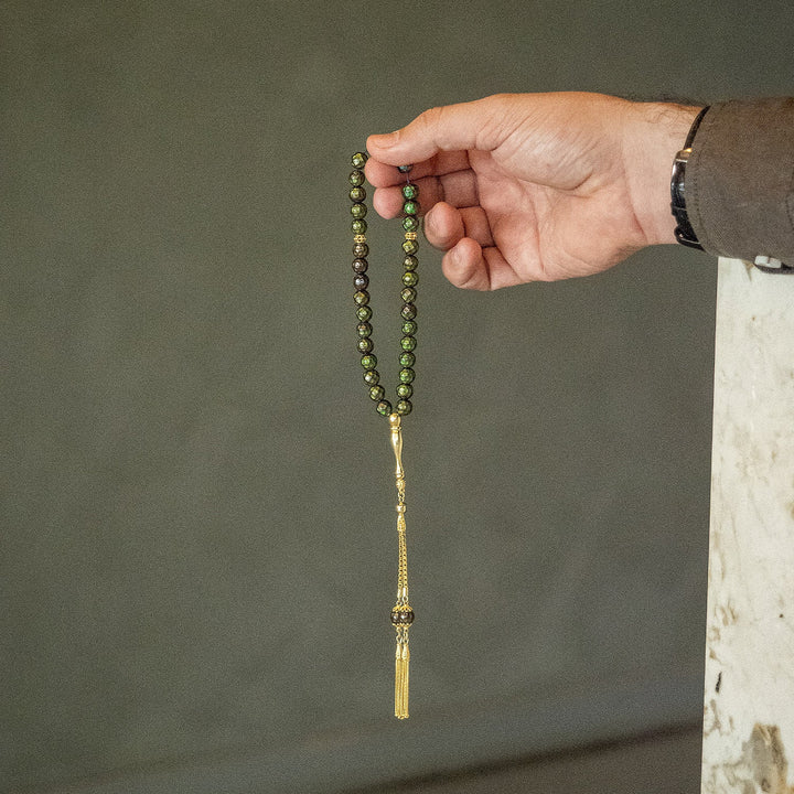 Energy Stone Tasbeeh (Color-Changing) (Gold-Plated Silver Imam Bead and Tassel) - WATE010