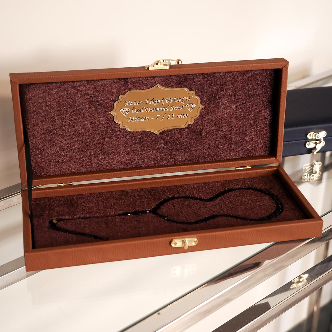 Mastercrafted Diamond-Detailed Black Pressed Amber Tasbeeh (Special Box) – WATD195