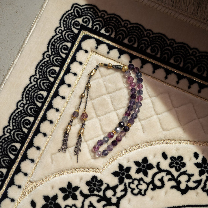 Fluorite Stone Tasbeeh (Silver Imam Bead and Tassel) - WATE007