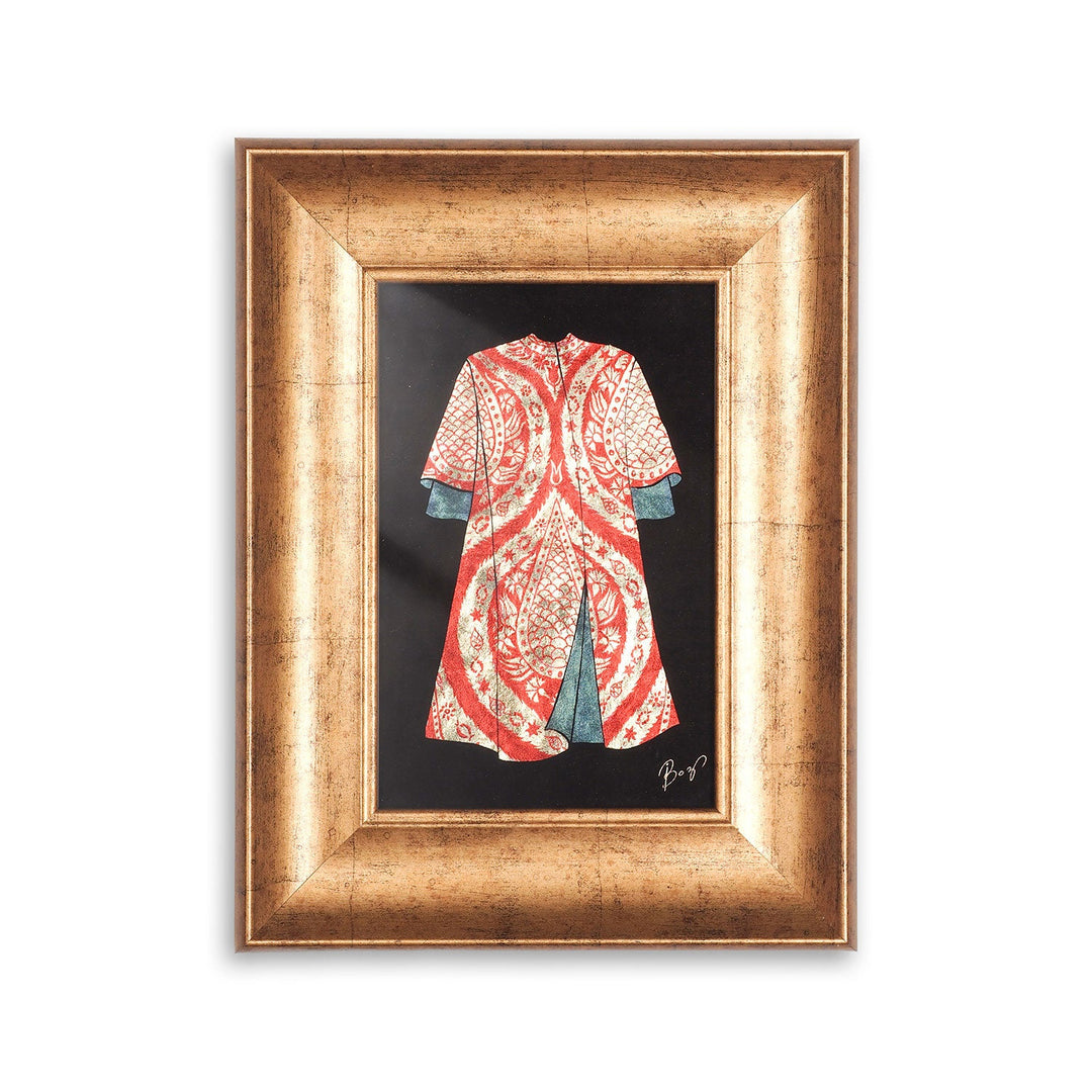 Handcrafted Tulip-Patterned Kaftan Design Glass Wall Art with Gold Leaf Wooden Frame - WAAH453