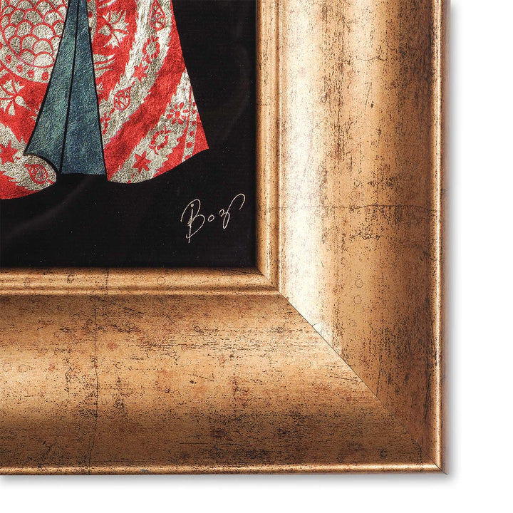 Handcrafted Tulip-Patterned Kaftan Design Glass Wall Art with Gold Leaf Wooden Frame - WAAH453