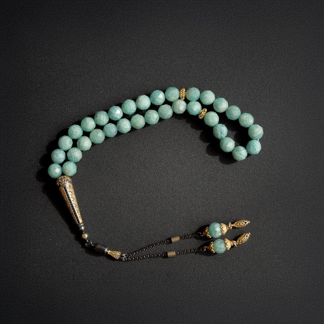 Amazonite Stone Tasbeeh (Silver Imam Bead and Tassel) - WATE004