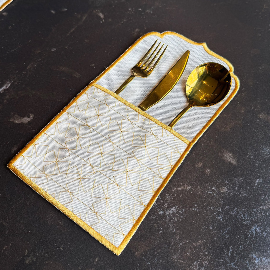 Set of 6 Ramadan Table Setting (18 Pieces Gold Embroidered Fabric) - WAS040