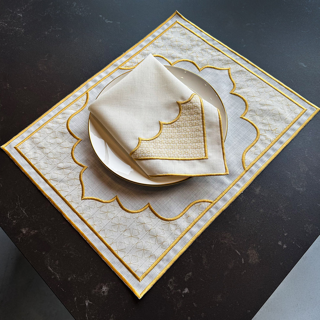 Set of 6 Ramadan Table Setting (18 Pieces Gold Embroidered Fabric) - WAS040