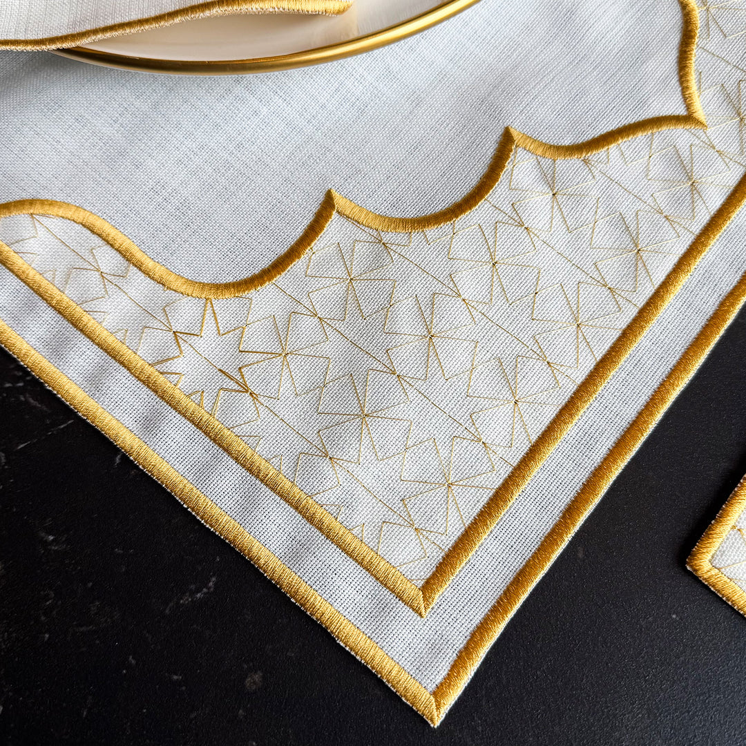 Set of 6 Ramadan Table Setting (18 Pieces Gold Embroidered Fabric) - WAS040