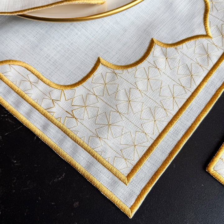 Set of 6 Ramadan Table Setting (18 Pieces Gold Embroidered Fabric) - WAS040