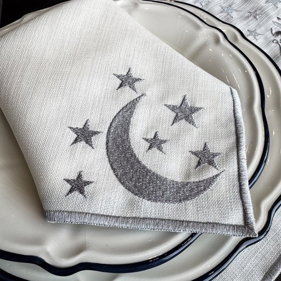 Set of 6 Ramadan Table Setting (18 Pieces Silver Embroidered Fabric) - WAS041