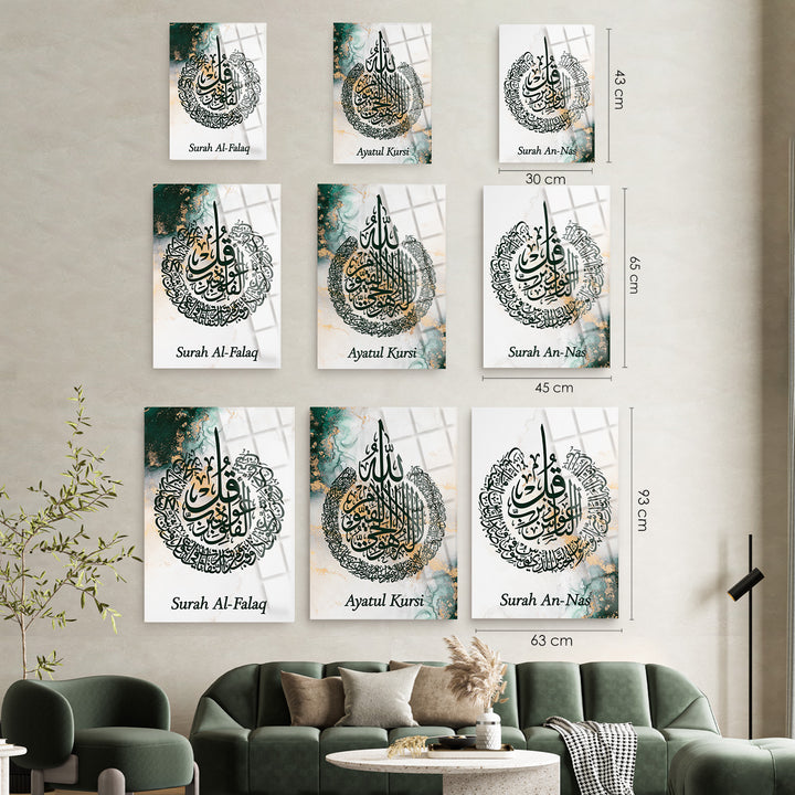 Set of 3 Glass Ayatul Kursi, Surah An-Nâs and Surah Al-Falaq Islamic Wall Art - WTC008